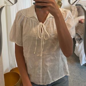 Anthropologie White Black Stitch Blouse